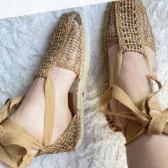 NWT Zara Woven Gladiator Lace Up Brown Espadrille Sandals - Picture 9 of 9